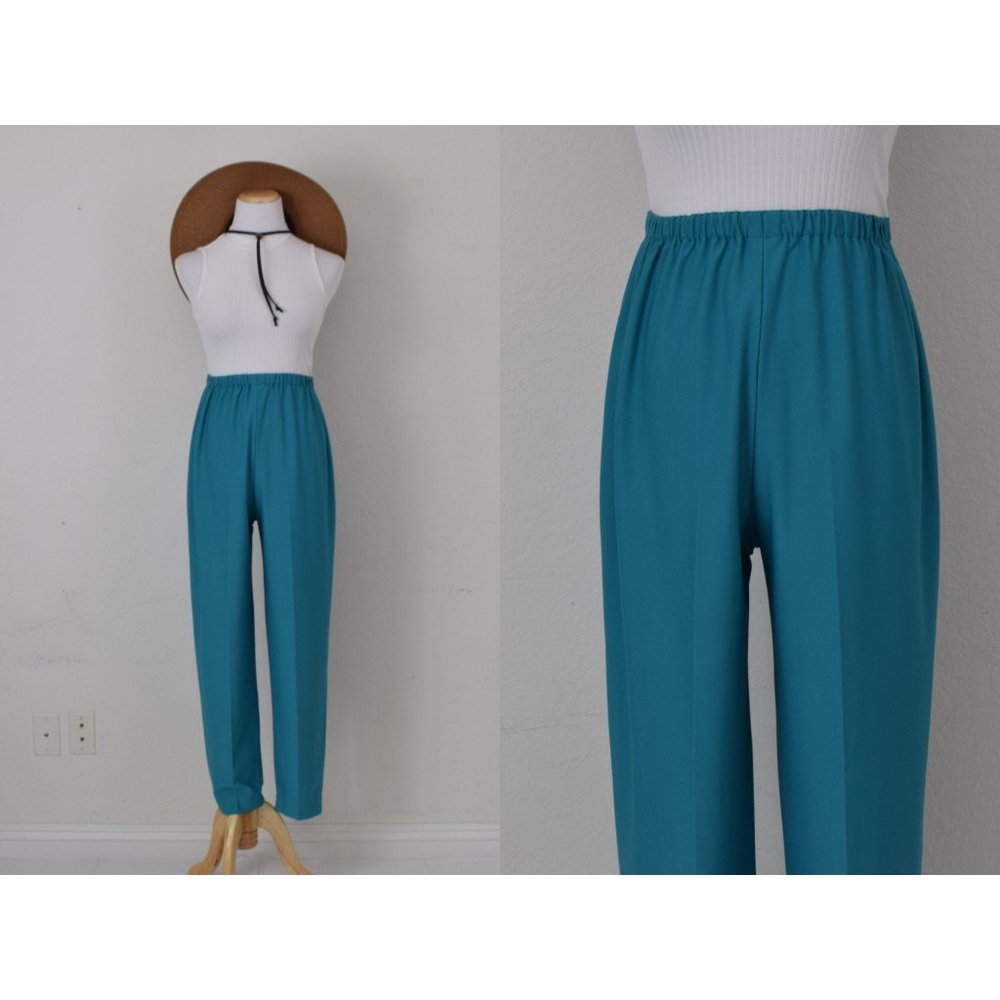Vintage 70s‎ Teal Lounge Polyester Pull on Women Pants 24-32 waist